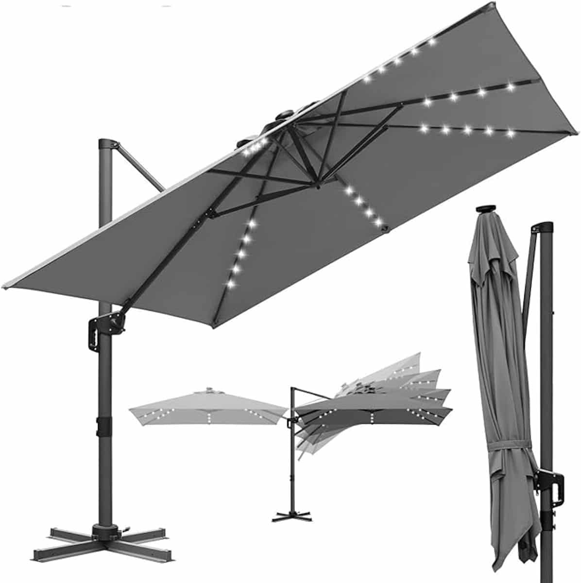 luxe 360° draaibare & kantelbare zweefparasol 300×300 cm uv50+ solar