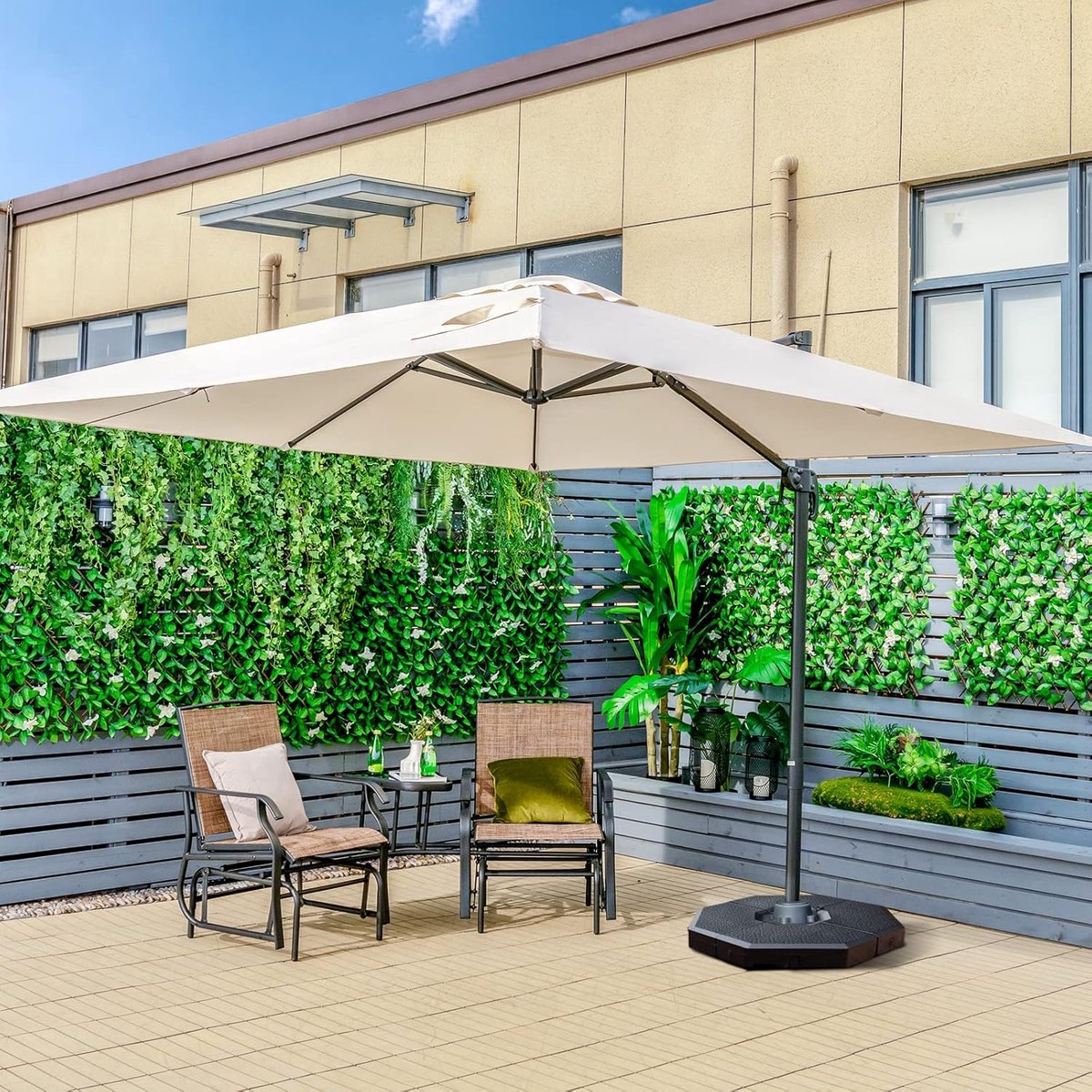 luxe 360° draaibare zweefparasol 300×300 cm vierkant met kantelfunctie