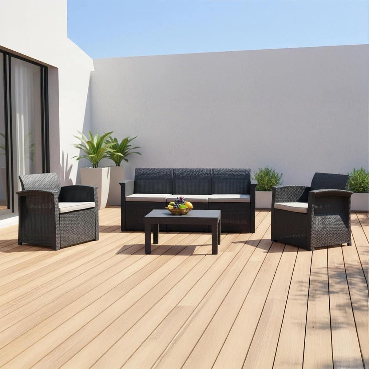 luxe 4 delige polyrattan tuinset voor 5 personen met bank