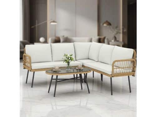 Luxe 4-delige Polyrotan Hoek Loungeset Crèmewit - MedaHomeStore