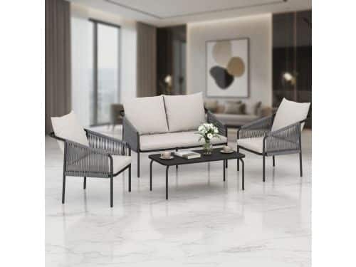 Luxe 4-delige Polyrotan Tuin Loungeset voor 4 Personen