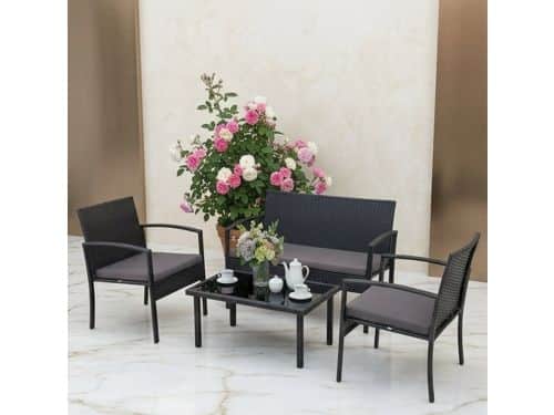 Luxe 4-delige Polyrotan Tuinmeubelset met Bank, 2 Stoelen en Glazen