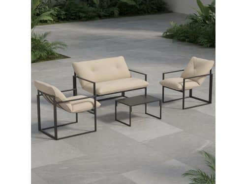 Luxe 4-Delige Tuinmeubelset voor 4 Personen - Stalen Outdoor Loungeset