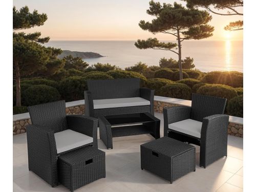Luxe 4-Persoons Poly Rattan Tuinloungeset met Opbergruimte & Krukken 129