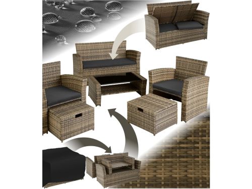 Luxe 4-persoons Polyrattan Dining Lounge Set met Opbergfunctie