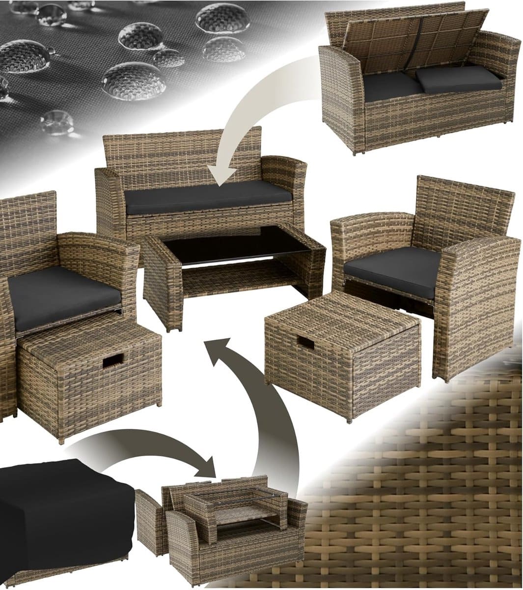 luxe 4 persoons polyrattan dining lounge set met opbergfunctie