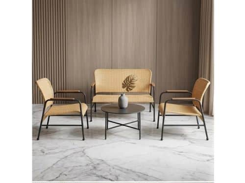 Luxe 4-Persoons Polyrotan Tuinmeubelset met 2-zits Bank, 2 Stoelen