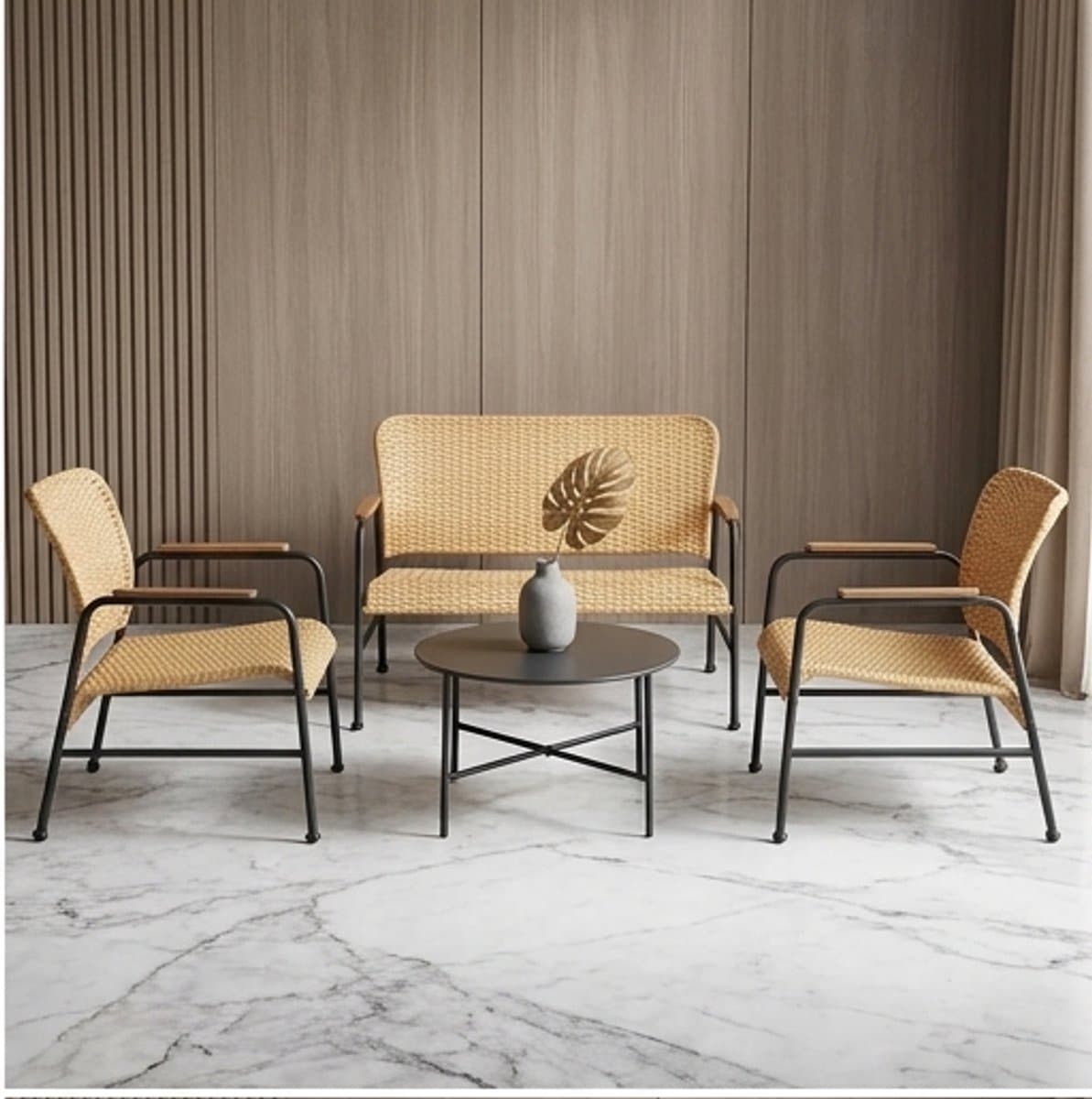 luxe 4 persoons polyrotan tuinmeubelset met 2 zits bank, 2 stoelen