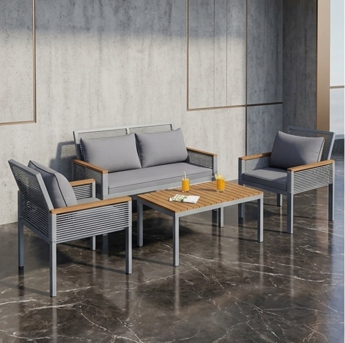 luxe 4 persoons tuin loungeset met tafel en kussens
