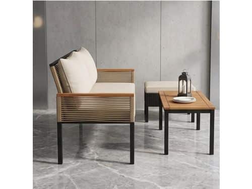 Luxe 4-persoons Tuinloungeset Rotan Look met Dubbele Bank