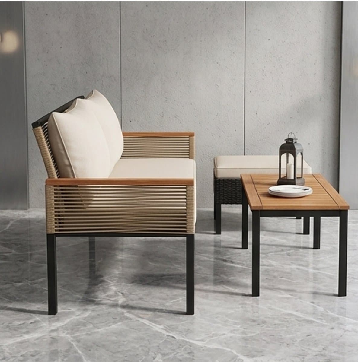 luxe 4 persoons tuinloungeset rotan look met dubbele bank