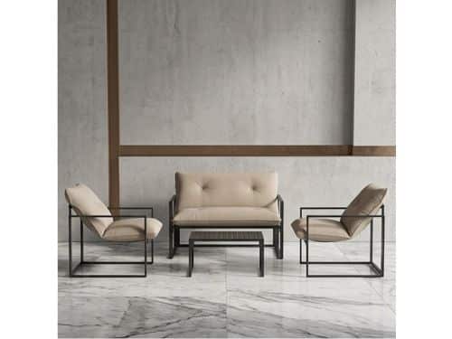 Luxe 4-Persoons Tuinmeubelset met Bank, Stoelen & Glazen Tafel