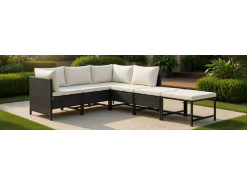 Luxe 6-delige Rotan Loungeset Tuinset met Crèmewitte Kussens