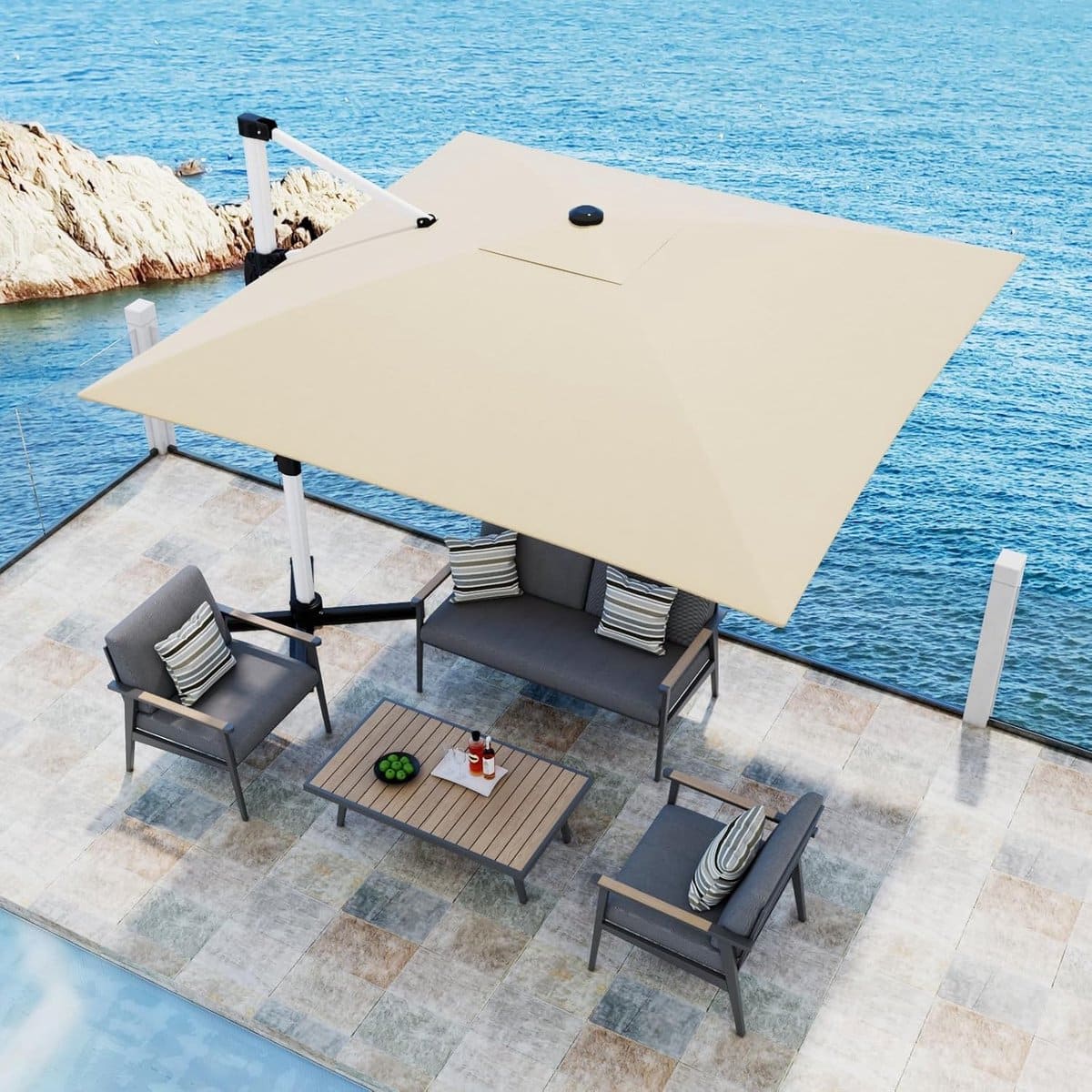 luxe balkon zwenkparasol 300x400x260 cm aluminium 360° draaibare cantilever zweefparasol