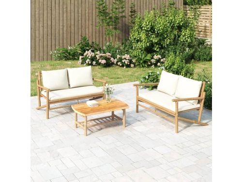 Luxe Bamboe Tuinbank met Crèmewit Kussen 116,5 x 59 x