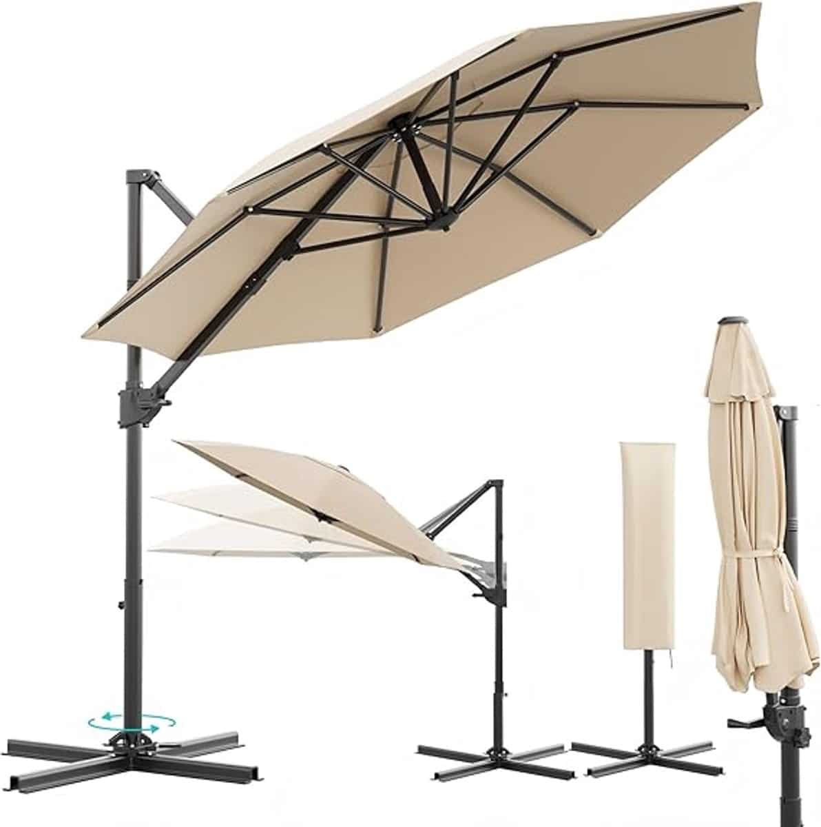 luxe double top zweefparasol 300 cm 360° draaibaar &