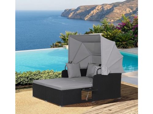 Luxe Dubbel Ligbed "Sun Haven" met Opklapbaar Zonnescherm voor 2