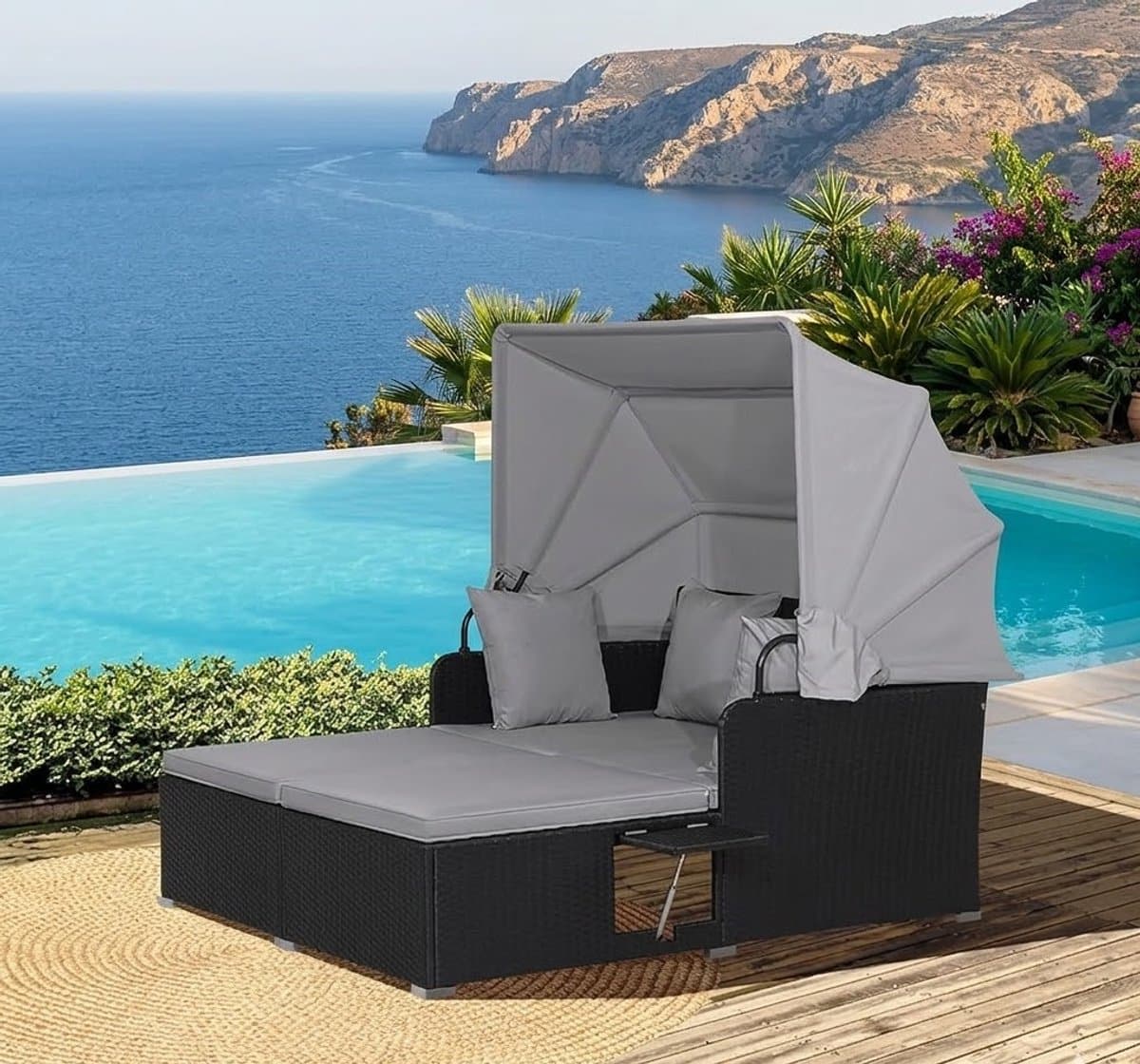 luxe dubbel ligbed “sun haven” met opklapbaar zonnescherm voor 2