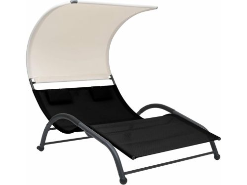 Luxe Dubbel Zonne-eiland met Zonnedak - Tweepersoons Ligbed van Gevlochten