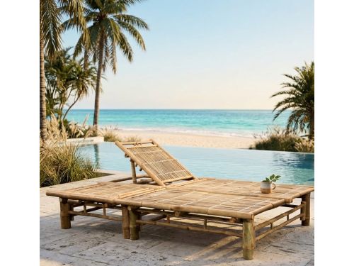 Luxe Dubbele Bambus Sun Island Relax Ligbed met Verstelbare Rugleuningen