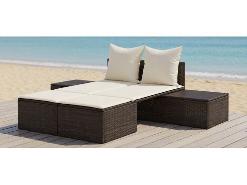 Luxe Dubbele Lounger met Kussens - Poly Rattan Tuinstoel &