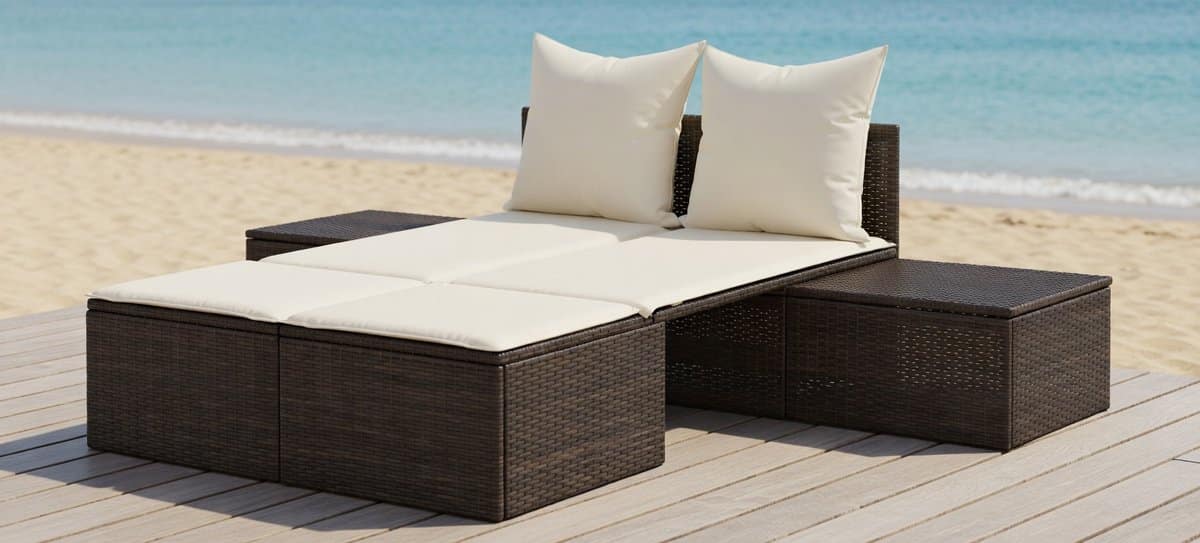 luxe dubbele lounger met kussens poly rattan tuinstoel &
