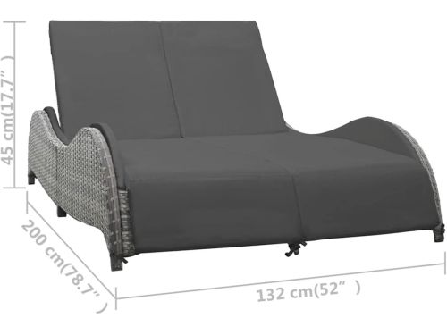 Luxe Dubbele Polyrattan Zonne-eiland Ligbed met Dikke Kussens en Verstelbare