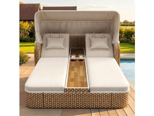 Luxe Dubbele Sun Island Parasol Ligbed met Zonneluifel en 5