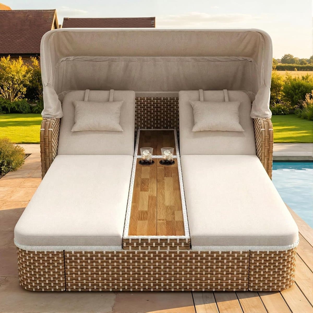 luxe dubbele sun island parasol ligbed met zonneluifel en 5