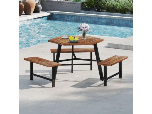 Luxe Hexagonale Picknickset voor 6 Personen - Massief Acaciahout met