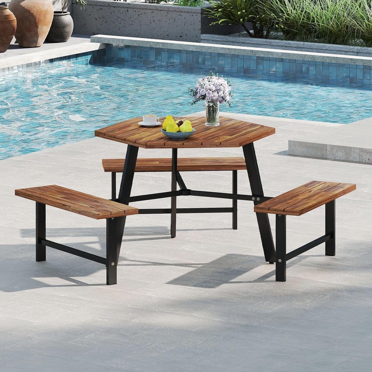 luxe hexagonale picknickset voor 6 personen massief acaciahout met