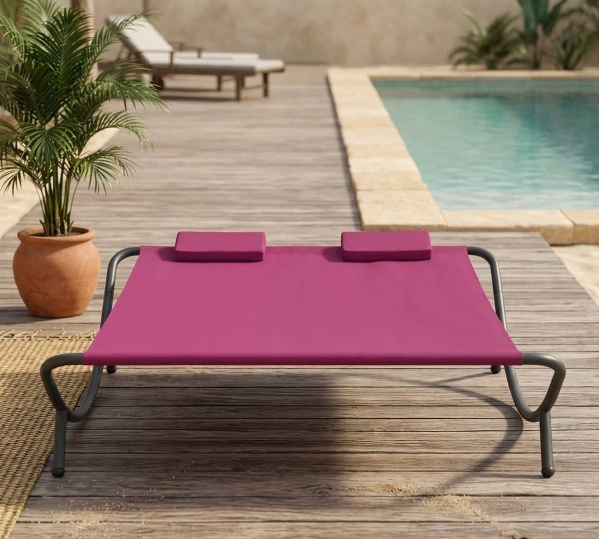 luxe inklapbaar tuin ligbed met 2 kussens 200 x 70