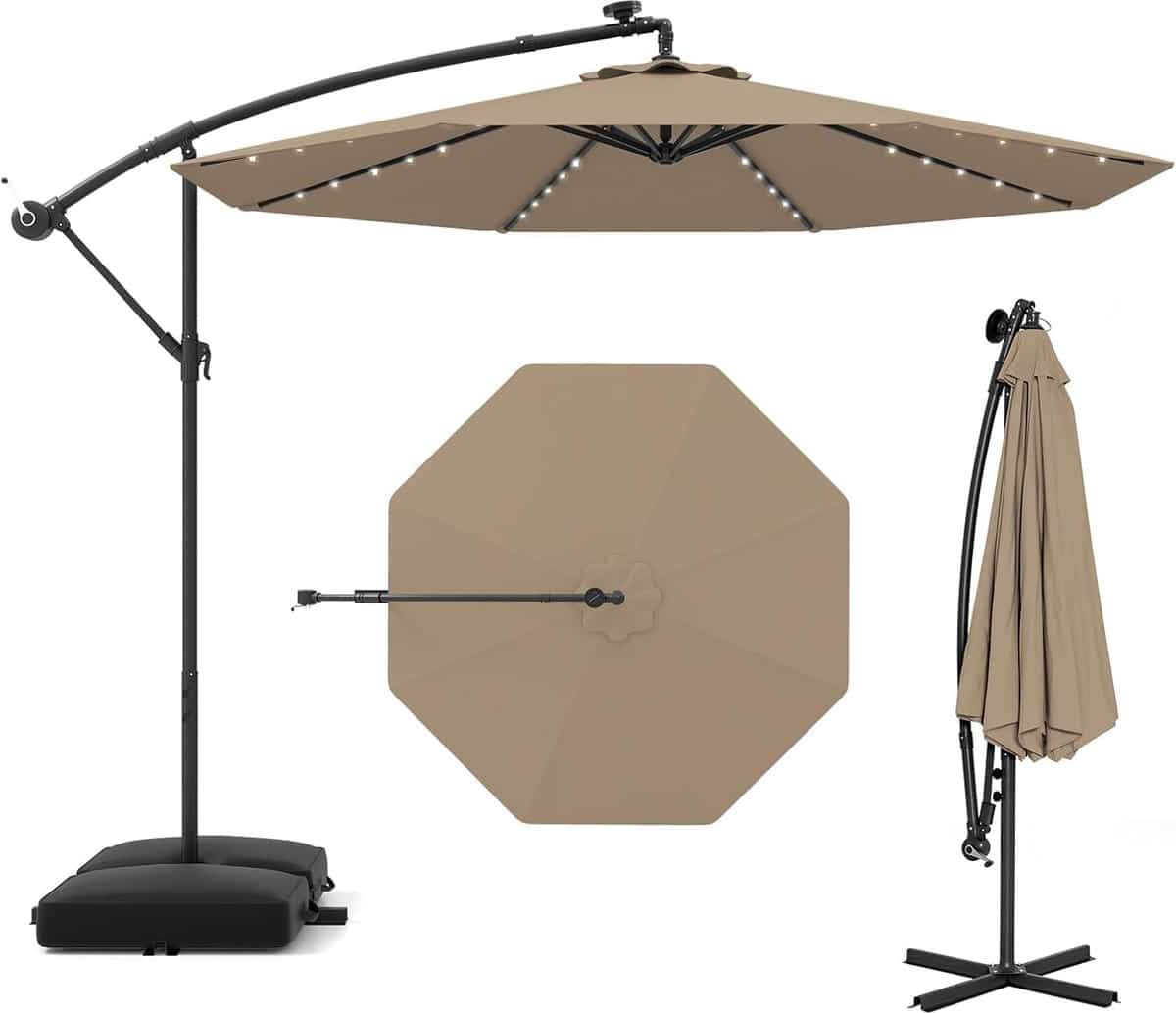 luxe kantelbare zweefparasol 300 cm met 40 led zonneverlichting en