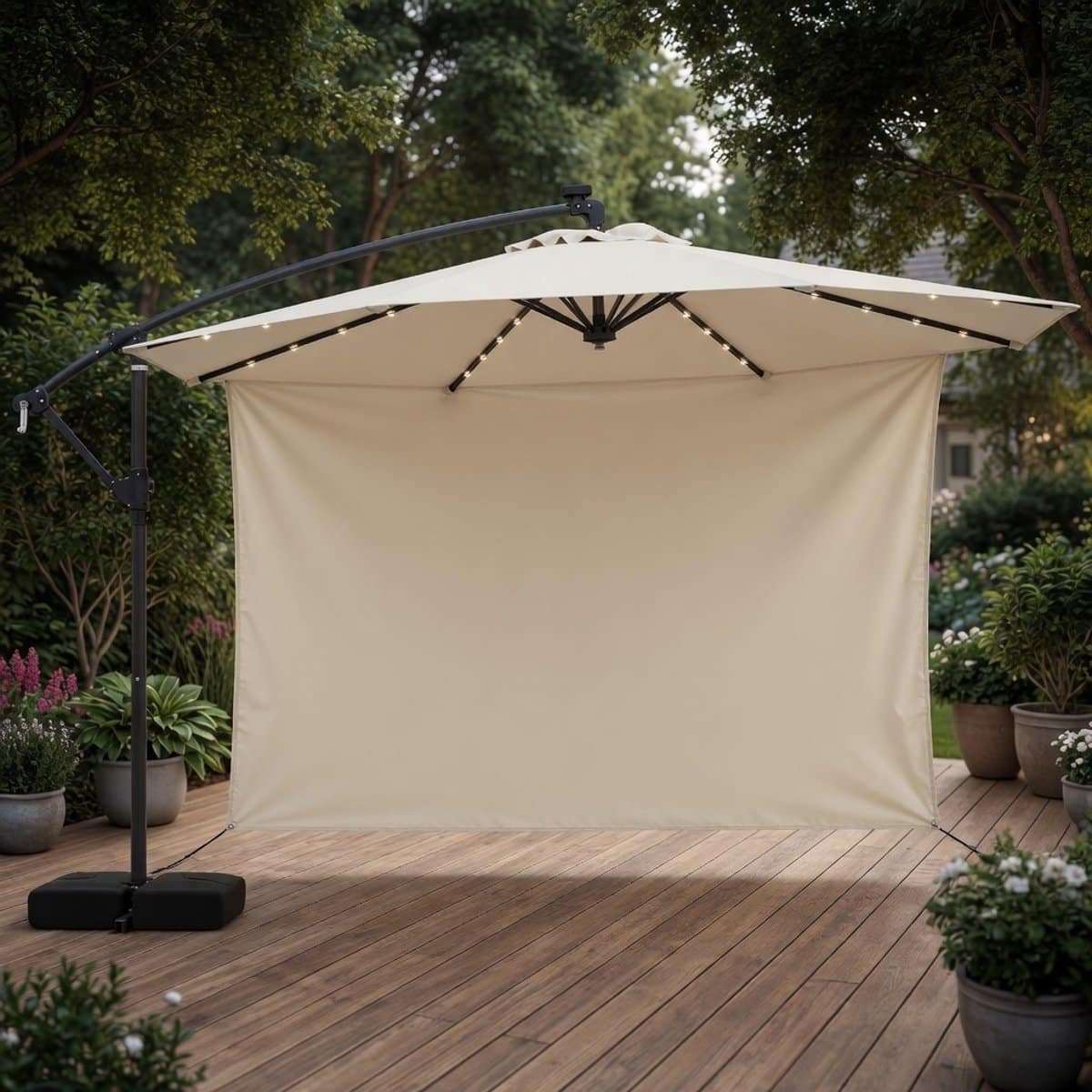 luxe led zweefparasol 300×300 cm 360° draaibaar met zwengel