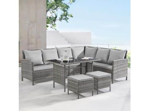 Luxe Madison Poly Rattan Hoekbank Loungeset met Glazen Tafel 233x167x80
