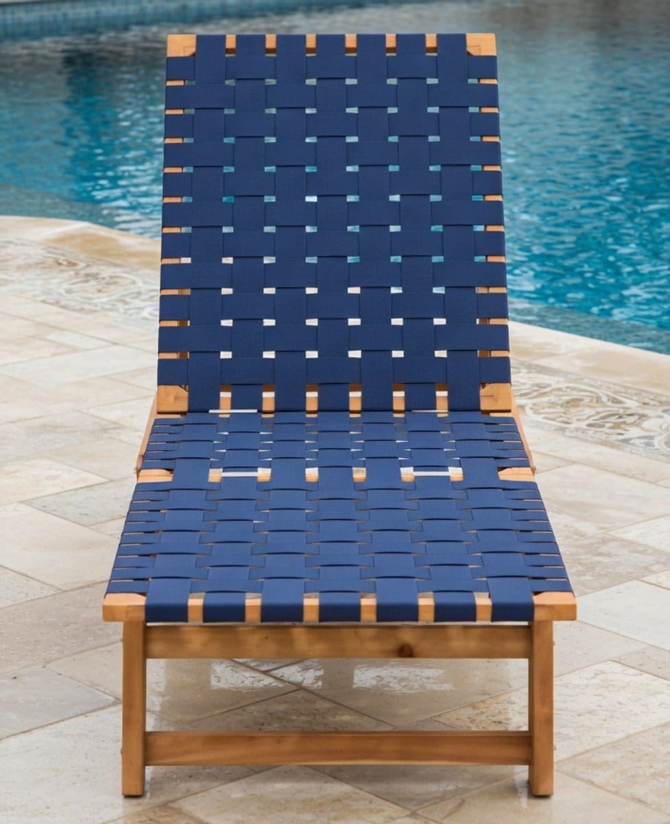 luxe massief acaciahouten zonnebed donkerblauw met verstelbare rugleuning
