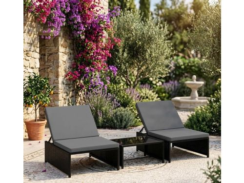 Luxe Modulaire Rattan Ligbed Tuinset met Glazen Tafel