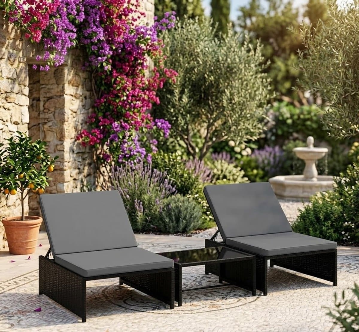 luxe modulaire rattan ligbed tuinset met glazen tafel