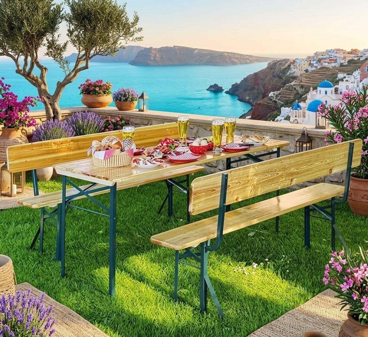 luxe opvouwbare bier en tuinset 170 cm met rugleuning