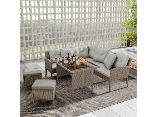 Luxe Polyrattan 7-Persoons Dining Loungeset met Tafel 144x51x78 cm