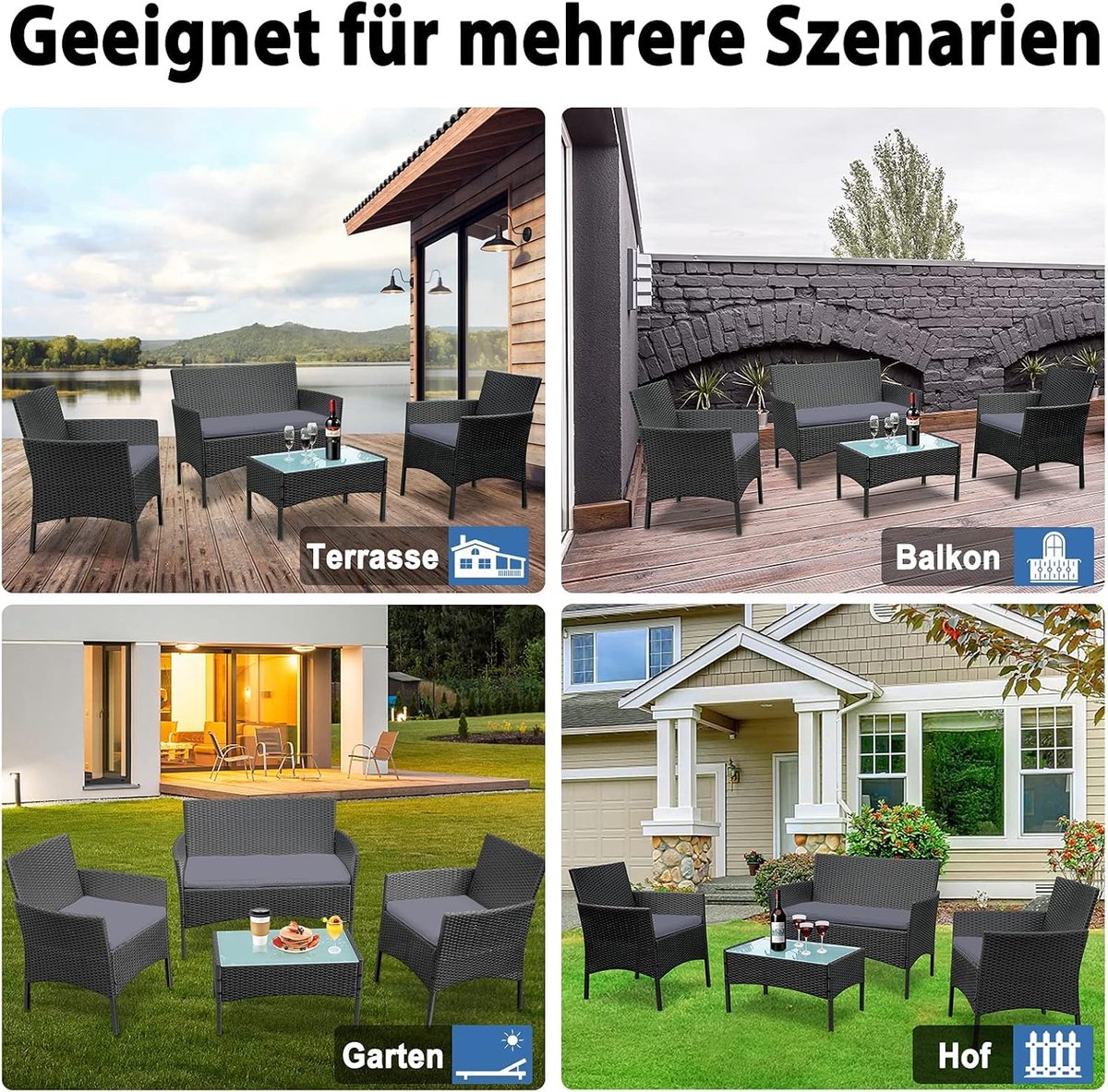 luxe polyrattan balkon loungeset met opbergfunctie 2 zits bank