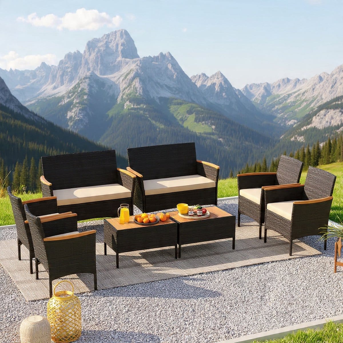 luxe polyrattan hoek loungeset 3 delig 166x118x78 cm met tafel en