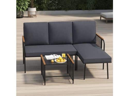 Luxe Polyrattan Hoek Loungeset 3-Delig met Tafel & Kussens L