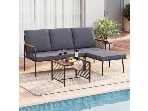Luxe Polyrattan Hoek Loungeset - 3-delige Balkon- en Tuinset met