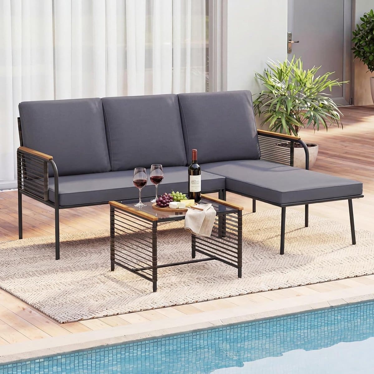 luxe polyrattan hoek loungeset 3 delige balkon en tuinset met