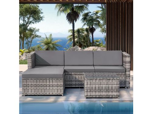 Luxe Polyrattan Hoek Loungeset met Glazen Salontafel 196 x 136