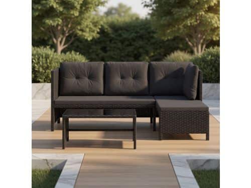 Luxe Polyrattan Hoek Loungeset met Salontafel & Dikke Kussens 180x120