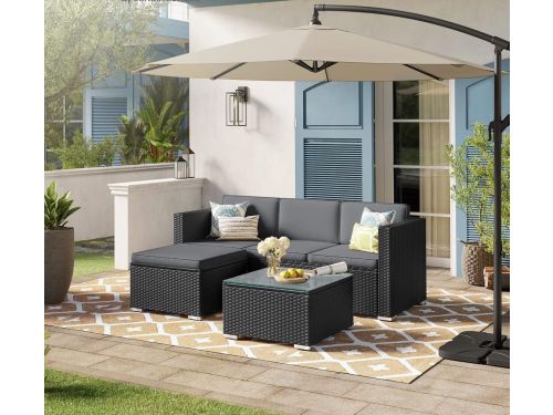 Luxe Polyrattan Hoek Loungeset voor Buiten met Kussens & Glazen