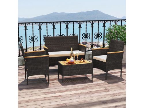 Luxe Polyrattan Lounge Tuinset met Acacia Houten Tafelblad