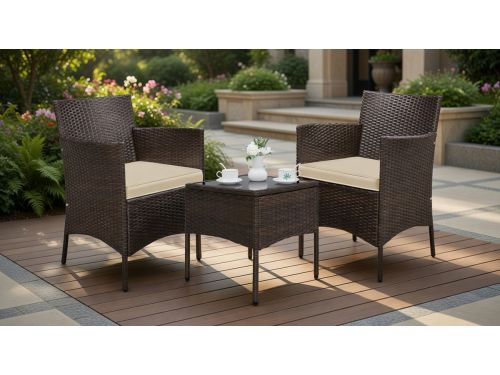 Luxe Polyrotan Balkonset 3-Delig met Tafel & 2 Comfortstoelen